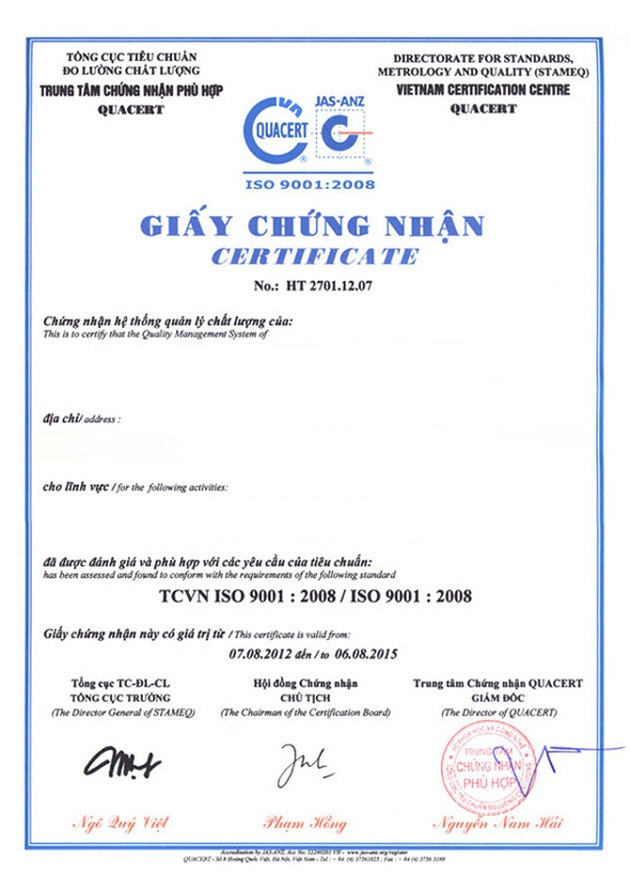 Chứng nhận sản phẩm chính hãng