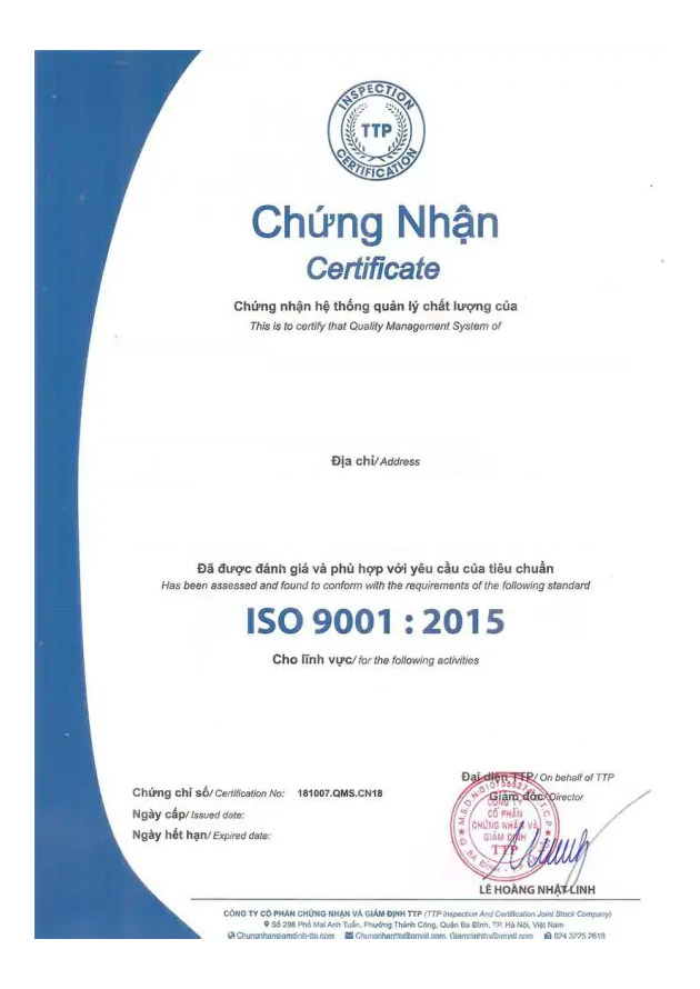Chứng nhận sản phẩm sản xuất